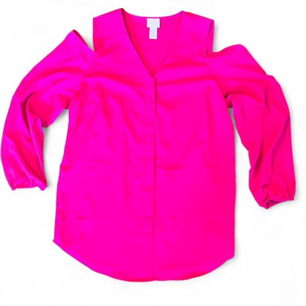 Vintage Chico's hot pink cold shoulder button up blouse shirt womens size 0